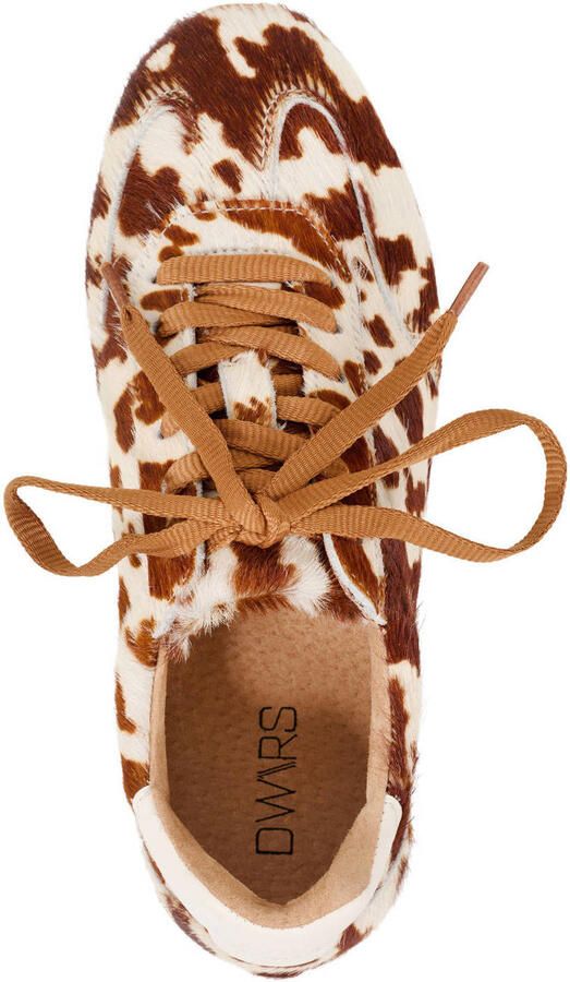 DWRS Sava leren sneakers met ponyhair en koeienprint beige donkerbruin - Foto 2