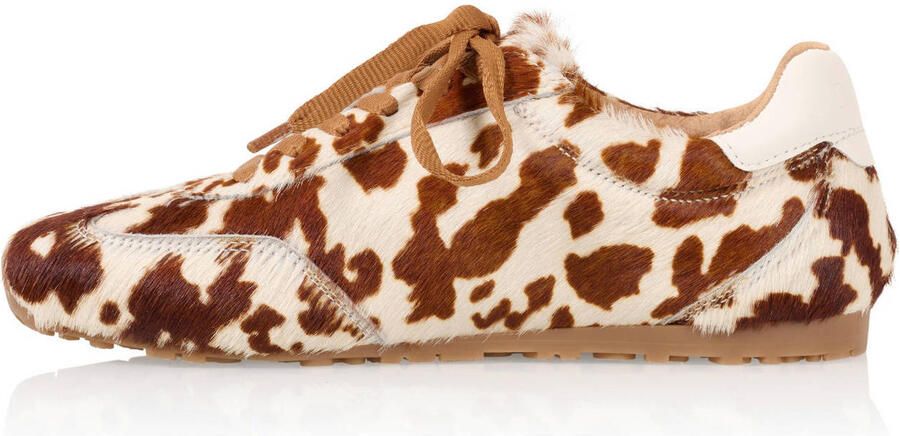 DWRS Sava leren sneakers met ponyhair en koeienprint beige donkerbruin - Foto 3