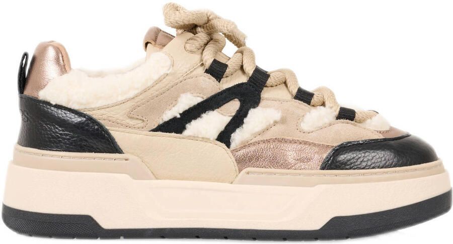 DWRS Walton leren sneakers met teddy beige zwart
