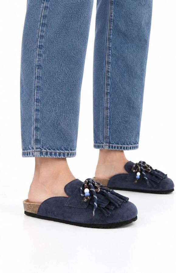 DWRS Sakai suède clogs met franjes donkerblauw - Foto 2