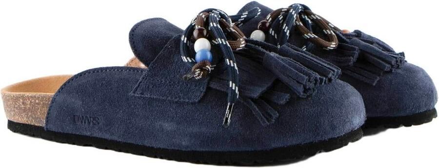 DWRS Sakai suède clogs met franjes donkerblauw - Foto 3