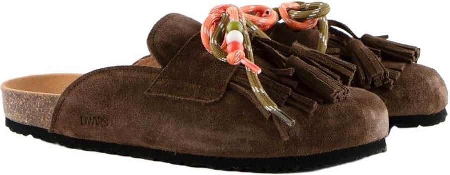 DWRS suède clogs met franjes donkerbruin - Foto 3