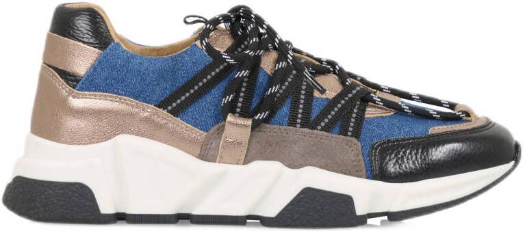 DWRS Pluto leren sneakers met pailletten roze blauw Meisjes Leer Meerkleurig 35