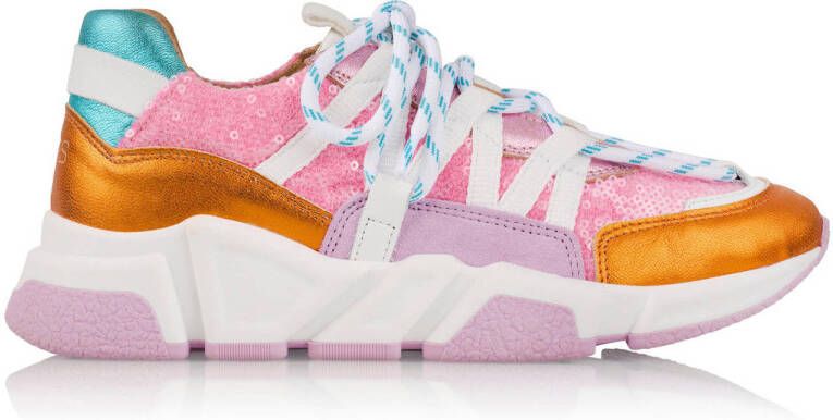 DWRS Los Angeles leren sneakers met pailletten roze oranje