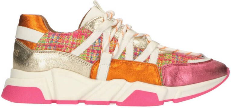 DWRS LOS ANGELES tweed chunky leren sneakers roze champagne