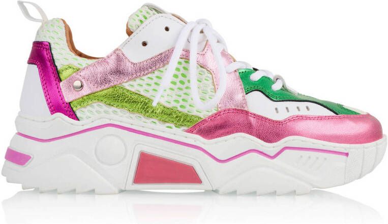 DWRS Pluto chunky leren sneakers wit roze groen