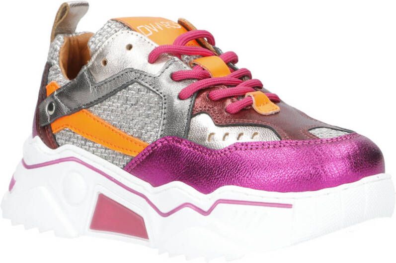 DWRS Pluto leren sneakers zilver fuchsia Roze Meisjes Leer Meerkleurig 32