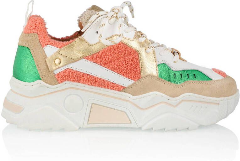 DWRS PLUTO terry chunky leren sneakers met teddy beige grijs Oranje Meisjes Leer 36