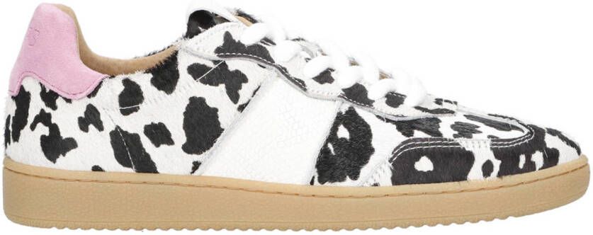 DWRS Poona leren sneakers met ponyhair en koeienprint zwart wit