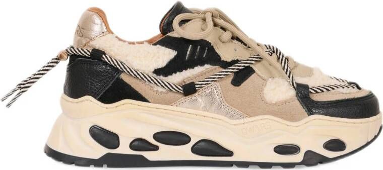 DWRS Saturnus teddy chunky leren sneakers beige zwart