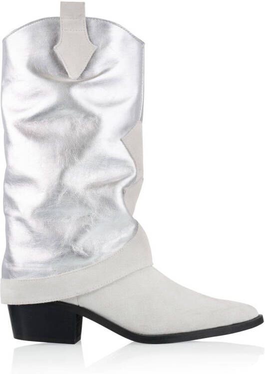 DWRS Shetland leren cowboylaarzen met flap wit zilver
