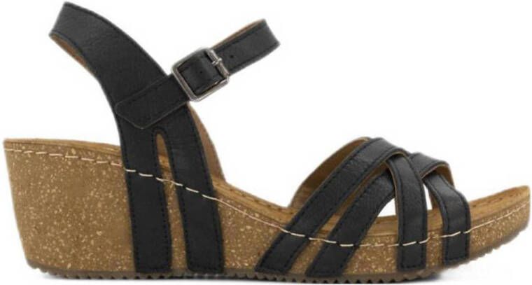 Easy Street Zwarte leren sandalen sleehak