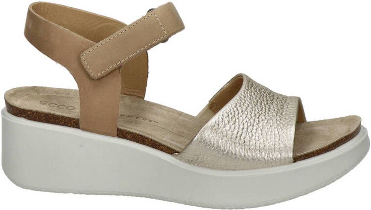 Ecco Flowt Wedge leren sandalen goud