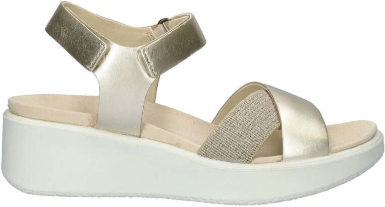 Ecco Flowt Wedge leren sandalen goud