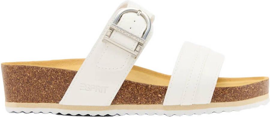 ESPRIT imitatieleren slippers met sleehak wit