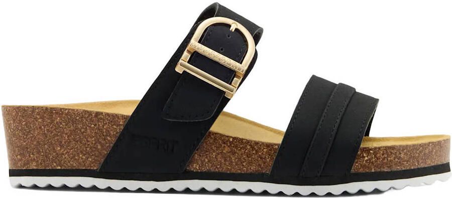ESPRIT imitatieleren slippers met sleehak zwart