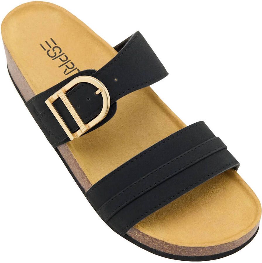 ESPRIT imitatieleren slippers met sleehak zwart - Foto 2