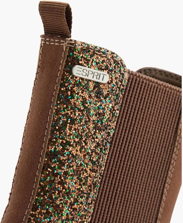 ESPRIT suèdelook enkelboots met glitters en profielzool bruin - Foto 2