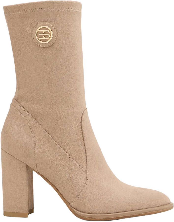 ESPRIT suèdelook enkellaarzen met blokhak taupe