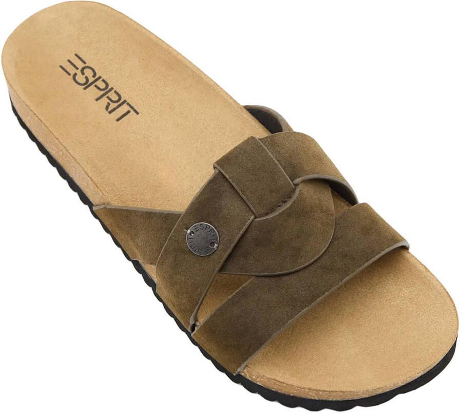 ESPRIT suèdelook slippers olijfgroen - Foto 2