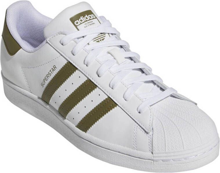 adidas Originals Superstar sneakers wit olijfgroen