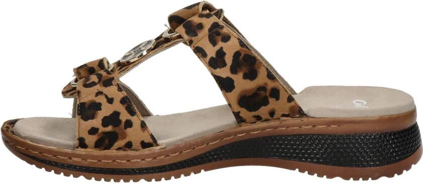 Ara Hawaii suède slippers met panterprint cognac zwart