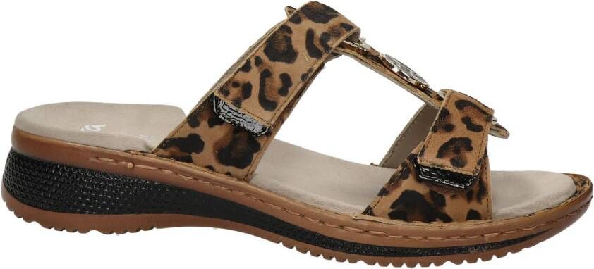 Ara Hawaii suède slippers met panterprint cognac zwart