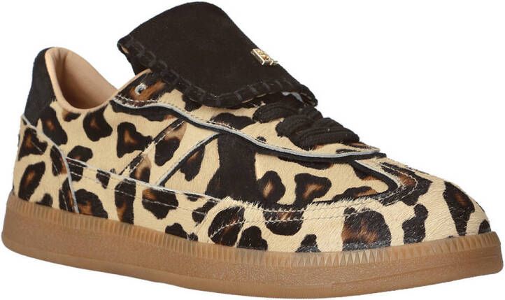 Babouche leren sneakers met panterprint beige zwart