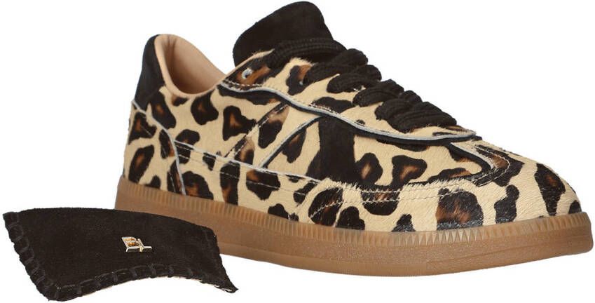 Babouche leren sneakers met panterprint beige zwart