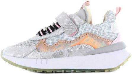 Barst leren sneakers zilver roze metallic