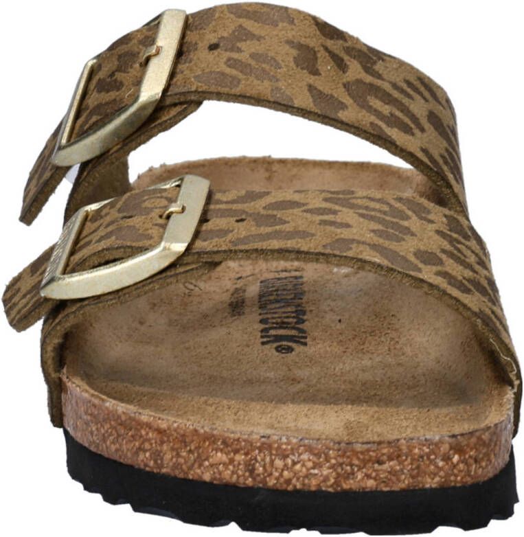 Birkenstock slippers met panterprint camel