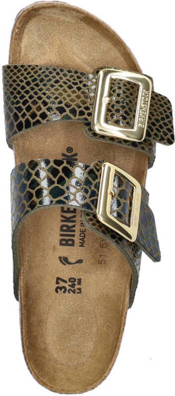 Birkenstock Sydney Cushion Buckle slippers met slangenprint bruin