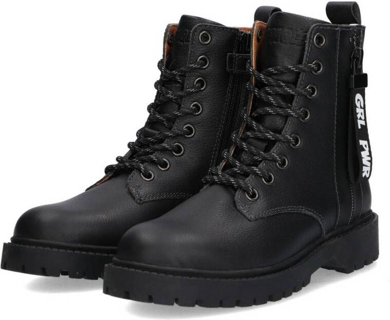 Braqeez Belle Boot leren veterboots zwart