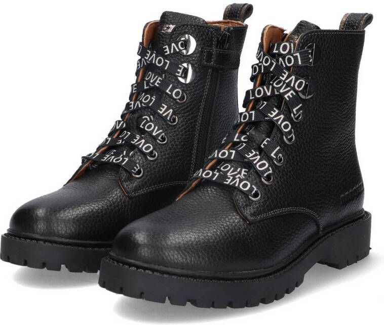 Braqeez Belle Boot leren veterboots zwart