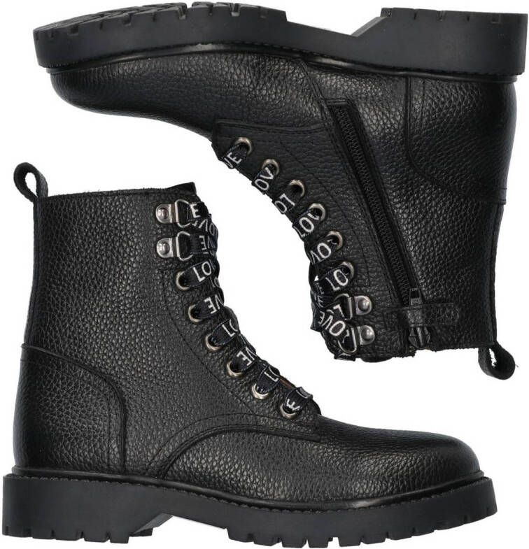 Braqeez Bowie Boston leren veterboots zwart