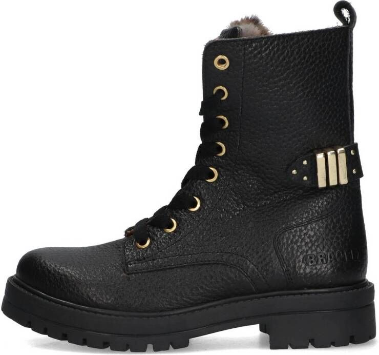Braqeez Leah Leap gevoerde leren veterboots zwart