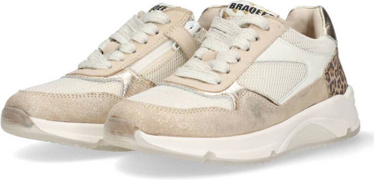 Braqeez leren sneakers ecru goud