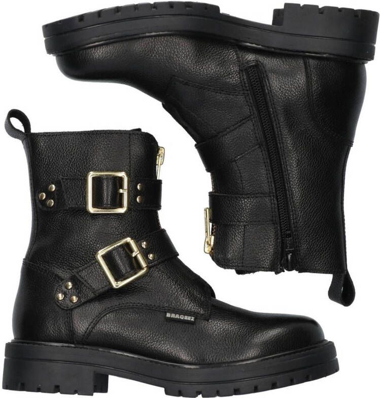 Braqeez Lotte Lille leren bikerboots zwart