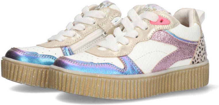 Braqeez Peggy Paris leren sneakers wit lila