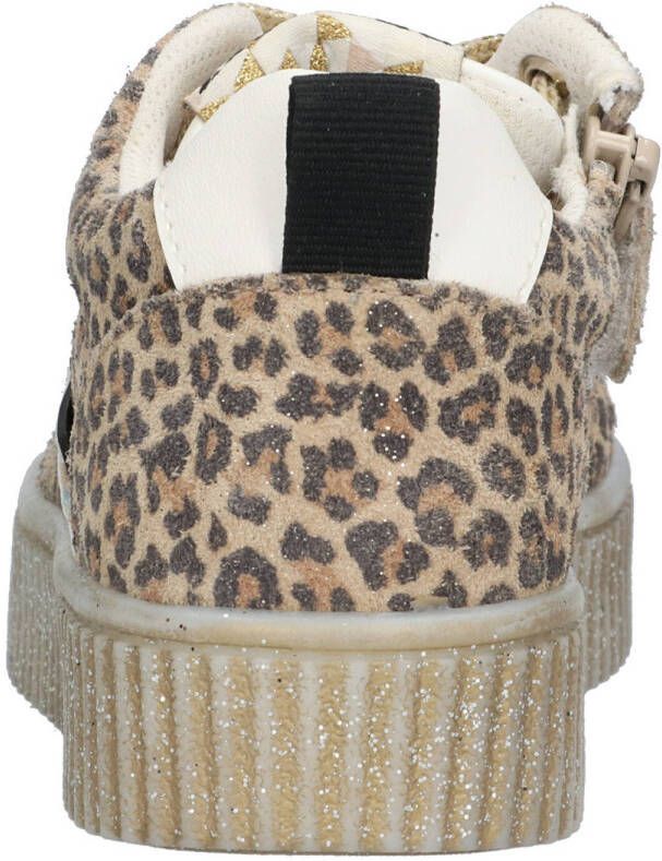Braqeez Puk Paris leren sneakers met panterprint beige