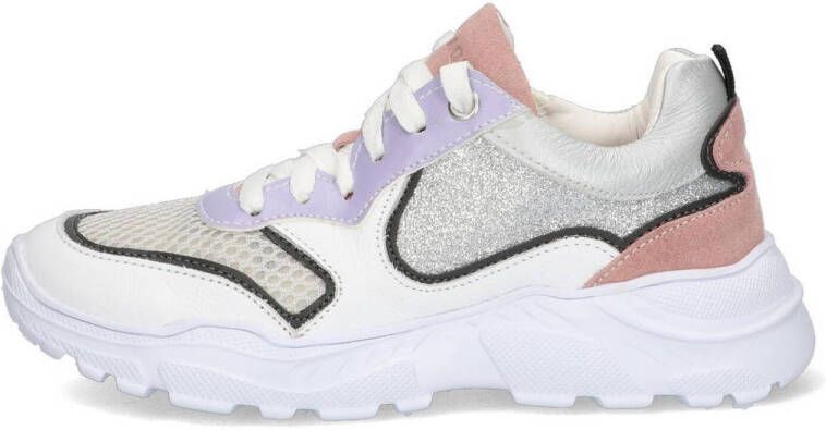 Braqeez Reece Run leren sneakers met glitters wit