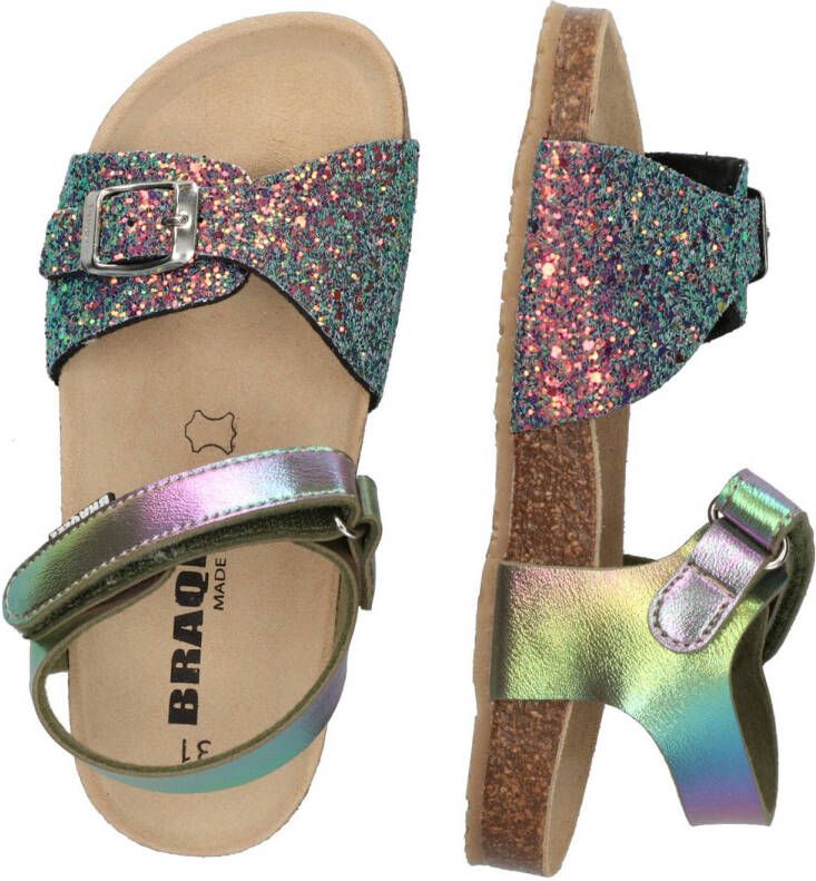 Braqeez Sally Sand sandalen met glitters paars groen