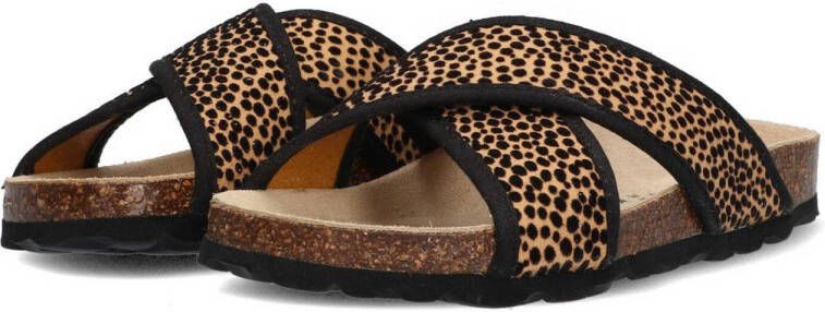 Braqeez Sandra Spain slippers met dierenprint bruin zwart