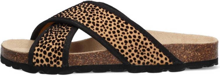 Braqeez Sandra Spain slippers met dierenprint bruin zwart