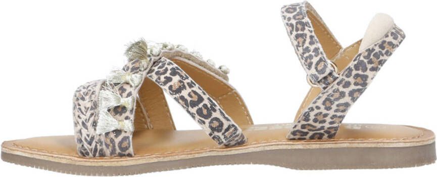 Braqeez Sophie Sun leren sandalen panterprint beige bruin
