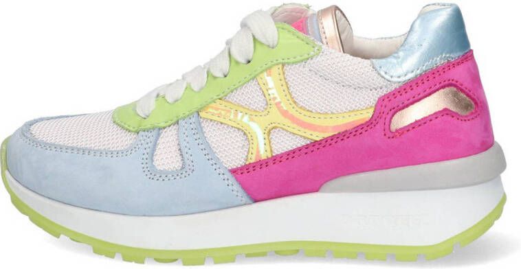 Braqeez Vita Vienna leren sneakers lichtblauw roze