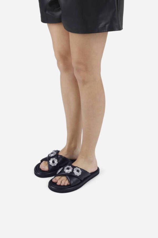 BRONX Har-perr leren slippers zwart