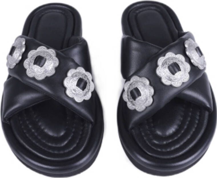 BRONX Har-perr leren slippers zwart