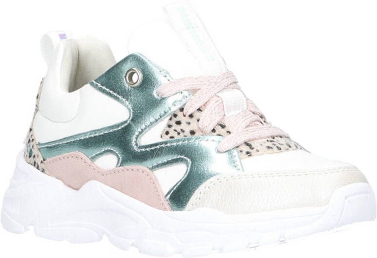 BunniesJR Sanne Spring leren sneakers wit groen
