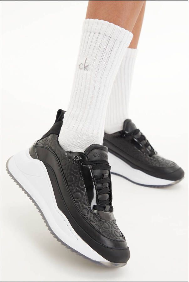 Calvin Klein CHUNKY INTERNAL WEDGE MONO MIX leren sneakers zwart
